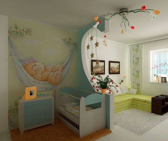 zonirovanie-peregorodkoj-v-spalne-s-detskoj-krovatkoj